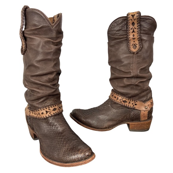 Cuadra Shoes - Cuadra Martha Leather Python Western Slouch Tall Heeled Cowboy Rare Boots 10